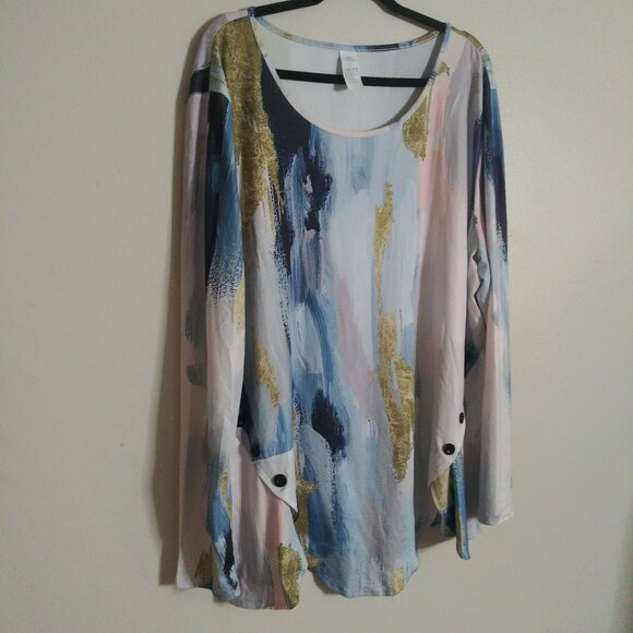 Women’s Abstract Brushstroke Tunic Top 3XL Multicolor Long Sleeve 100% Polyester - Picture 6 of 6